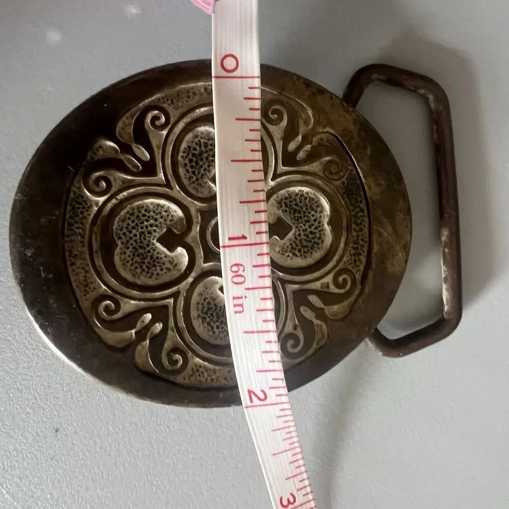 Vintage Solid Brass Belt Buckle BTS Made USA Celtic Scroll Western Boho Hippie